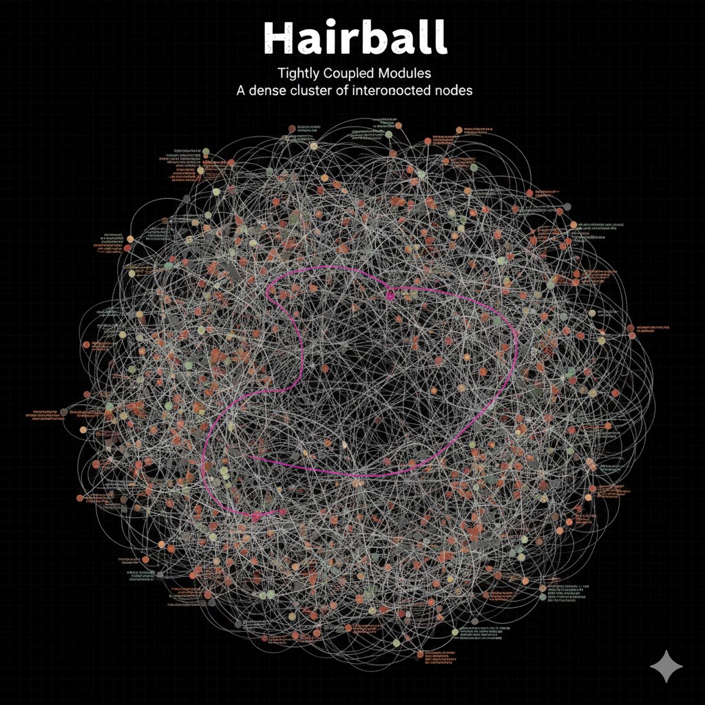 The Hairball Pattern - A dense cluster of interconnected nodes